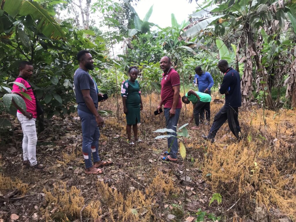 Kotto II community members inspecting agricultural land