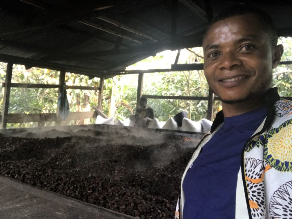 Mr. Evambe Thompson at a local cocoa drying oven