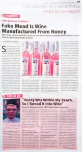 Photograph of page from Cameroon Business Today journal with article on Fako Mead.